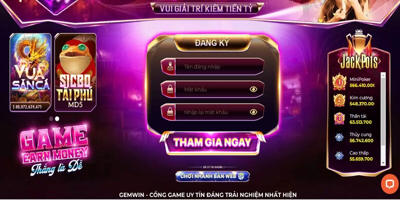 Hướng dẫn đăng ký Gemwin qua 3 bước rút gọn